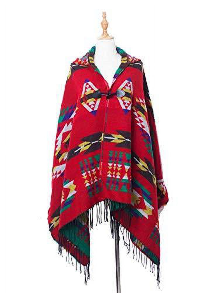 StylesILove Women Horn Button Boho Tribal Fringed Asymmetrical Poncho Cape Cozy Cardigan Wrap Jacket - image 5 of 5