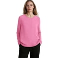 thumbnail image 5 of Endives Women's Cotton Linen Shirt 3/4 Sleeve Round Neck Solid Color Loose Top Womens Blouse Summer T Shirt Top Hot Pink, 5 of 5