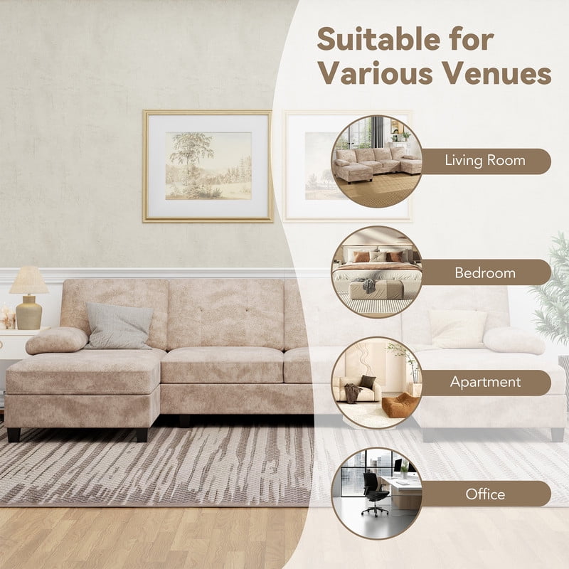 Walsunny Modern U-Shaped Sectional Sleeper Sofa with 4 Deep Seat, Modular Cloud Oversized Sofa Couch with Chenille Fabric & Double Chaise for Apartment, Khaki