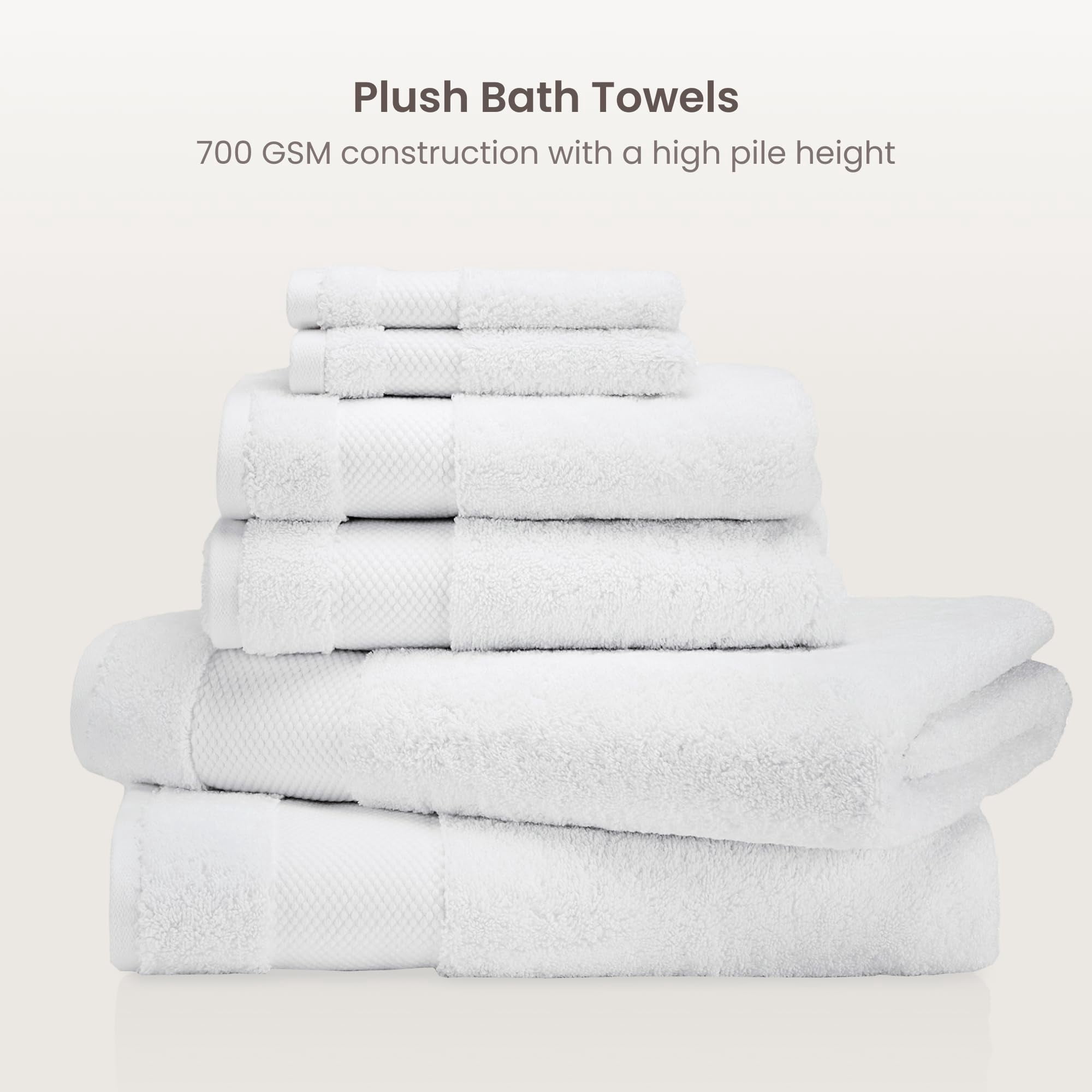 Bioweaves 100% Organic Cotton 700 GSM Plush 6-Piece Towel Set - 2 Bath Towels, 2 Hand Towels & 2 Washcloths - White