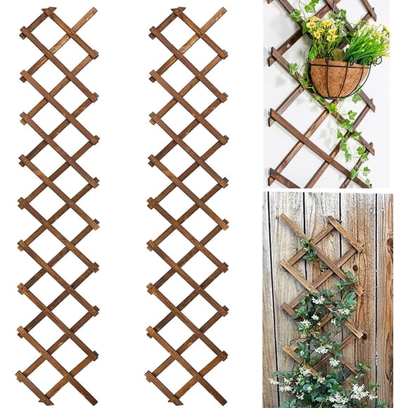 Extensible Natural Garden Wooden Fence Lattice Frame Plant Support for Cucumber Climbing Vines Ivy Rose 75"x11.8" (2 Pack)