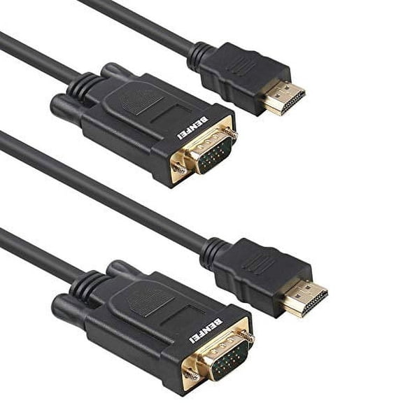 BENFEI 2 Pack HDMI to VGA 6 Feet Cable, Uni-Directional HDMI (Source) to VGA (Display) Cable (Male to Male) Compatible for Computer, Desktop, Laptop, PC, Monitor, Projector, HDTV, Raspberry Pi, Roku