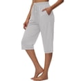 thumbnail image 4 of Women's 2026 Summer Cotton Linen Capris Elastic Drawstring High Waist Loose Casual Cropped Beach Pants Light Gray XL, 4 of 7