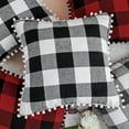thumbnail image 6 of PiccoCasa 2Pcs Pompoms Buffalo Retro Plaid Throw Pillow Covers, Decorative Cushion Covers, 18"x18", Black and White, 6 of 8