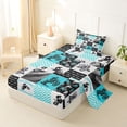 thumbnail image 2 of Castle Fairy Patchwork Extreme Motorcycle Twin Sheet Sets 3pcs for Youth, Chevron Dirt Bike Bedding for Modern Room, Blue Grey, 2 of 6
