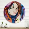 thumbnail image 2 of Designart 'Colorful Portrait Of Green Eyes Young Woman' Traditional Circle Metal Wall Art 11x11 - Disc of 11, 2 of 5