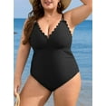thumbnail image 4 of Asoul Plus Size Swimsuit for Women Scalloped Tummy Control One Piece Bathing Suits Ruched V Neck Swimwear, 4 of 7