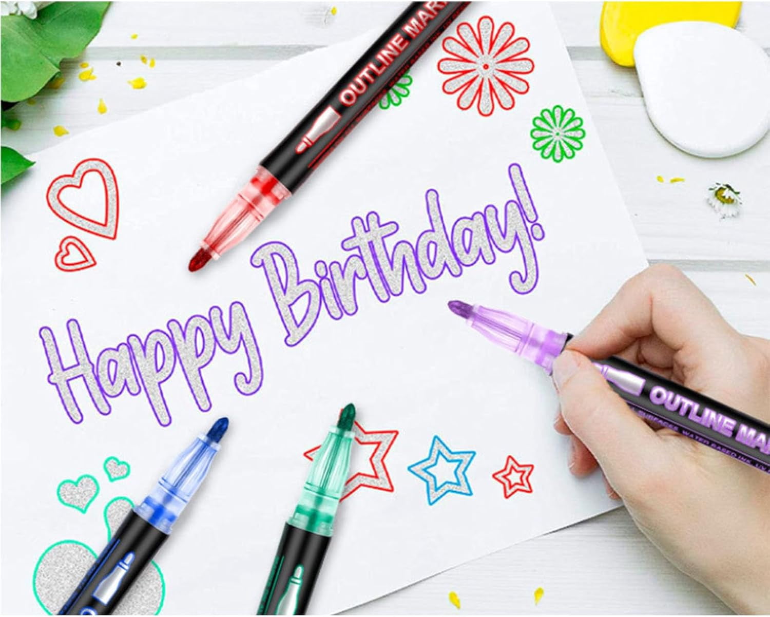 Dreamy Sparkle Dual-Line Contour Pen, 8/12/24/36/Colors Outline Art Pen with Metallic Sparkle, Quick-Dry Ink Marker for Drawing, Coloring and DIY Crafts