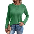 thumbnail image 3 of Camisetas de Larga para Mujer, Ropa de Moda de Otoño, Tops Modernos, Camiseta Básica de Punto con Cuello Redondo Verde Brillante M, 3 of 10