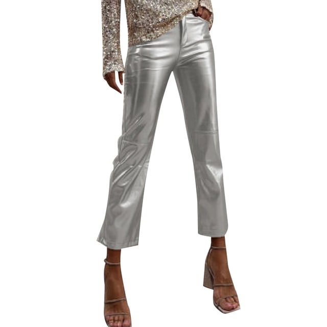 Kcodviy Pantalon pour Femmes 2025 Pantalons Femme Business Casual Pantalons Confortables Décontractés en Pu Pantalons Droits pour Femmes Pantalons Décontractés en Cuir Pantalons Unis