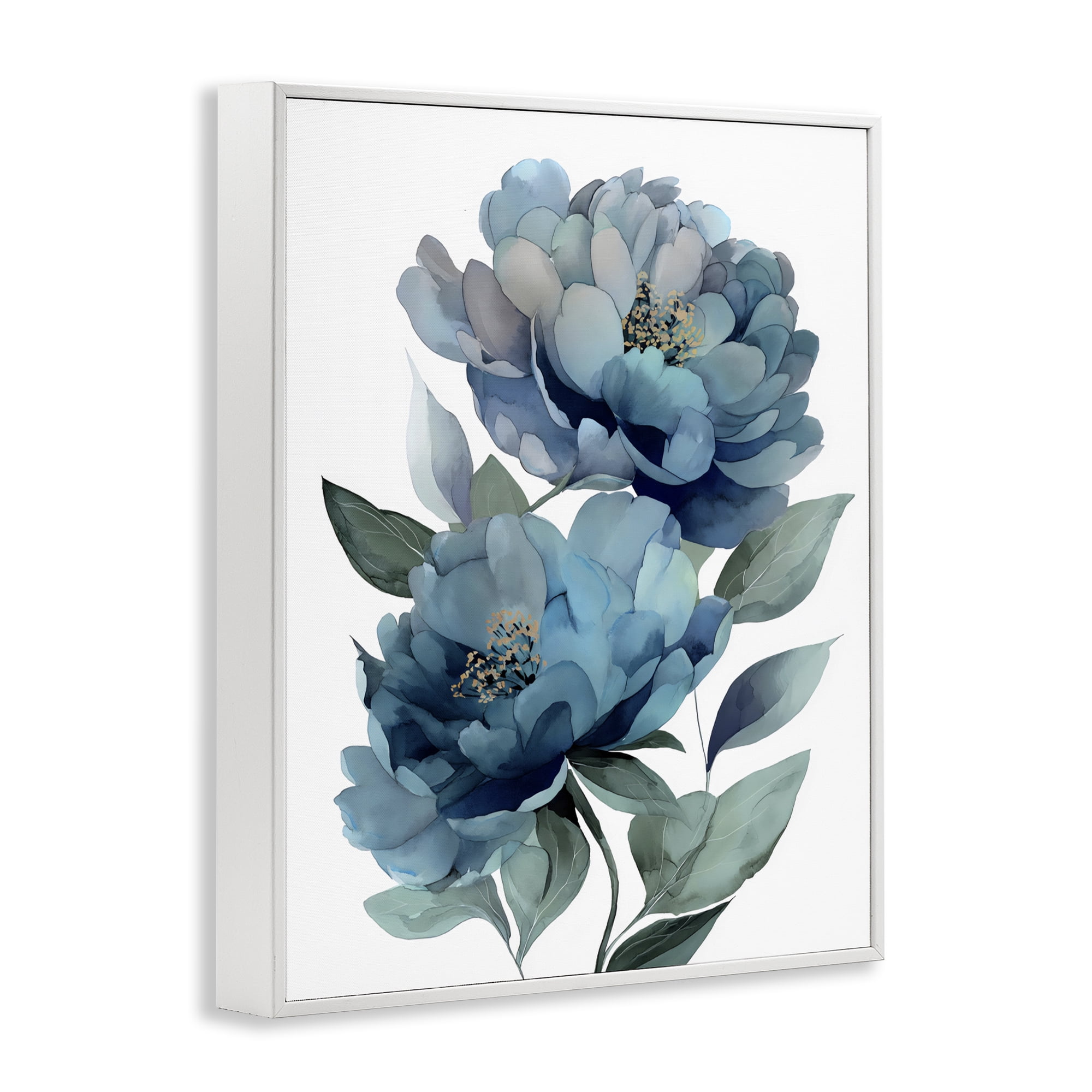 Stupell Industries Two Blue Flowers Serene Peonies White Framed Giclee Art, design by Franklyn Gregory