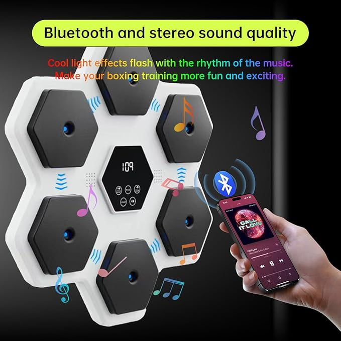 RKXQT Music Boxing Machine Wall Mounted Smart Bluetooth Boxing Equipment for Boxing Enthusiasts (Wear 2 Pairs of Gloves)
