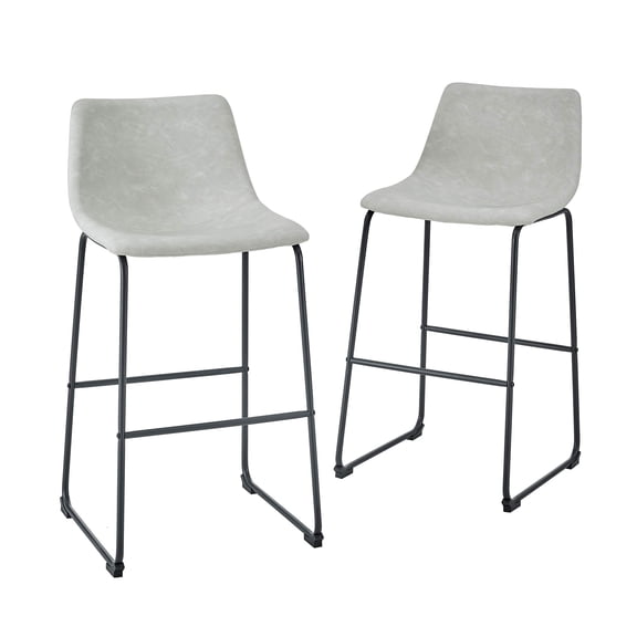 Pemberly Row 30" Industrial Faux Leather Barstools in Gray (Set of 2)