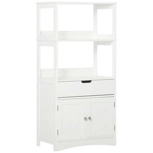 kleankin Bathroom Cabinet, Modern Bathroom Storage Cabinet, Linen Cabinet with Doors, Drawer and 2 Open Shelves, White