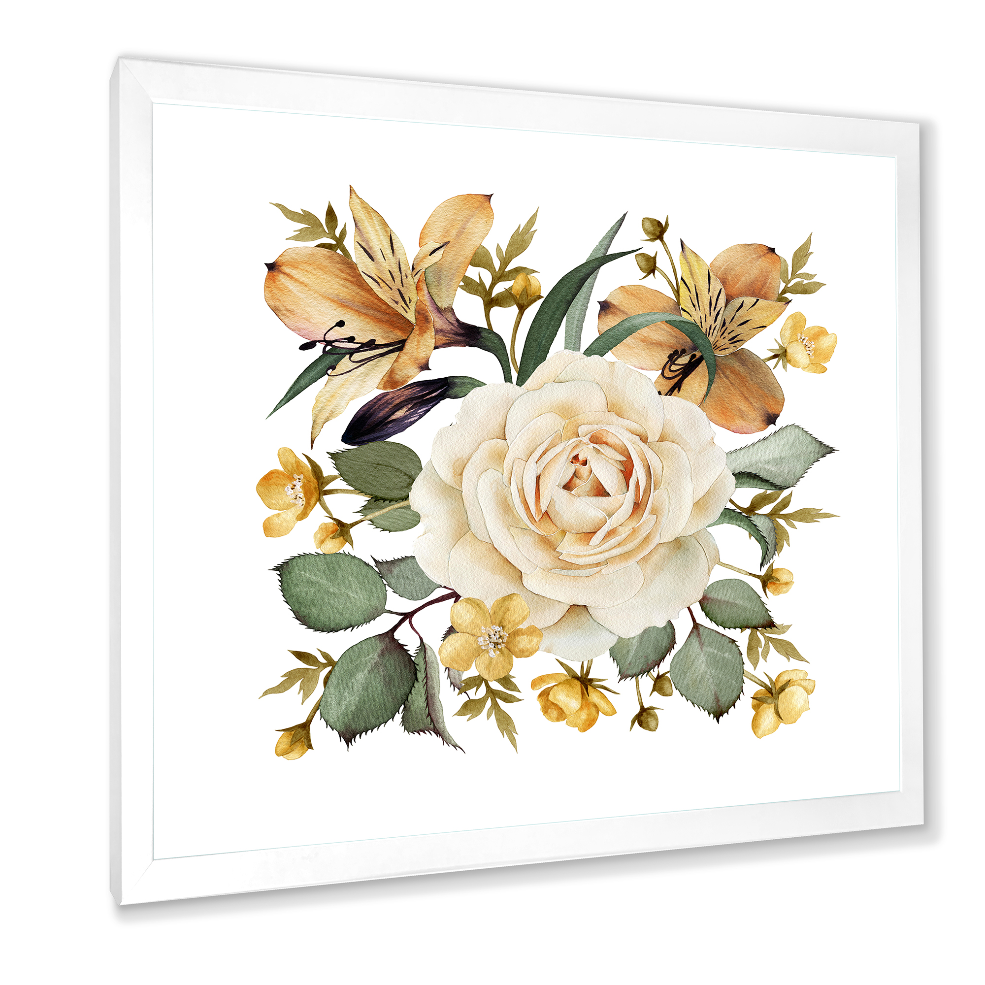 Designart 'Ancient White Rose' Traditional Framed Art Print