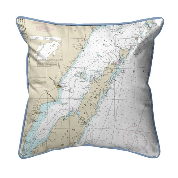 Betsy Drake HJ14902DC 18 x 18 in. Door County, Green Bay, WI Nautical Map Large Corded Indoor & Outdoor Pillow