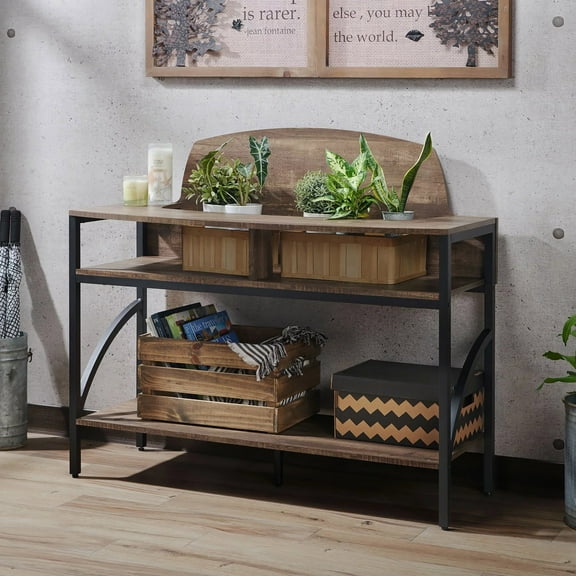 Furniture of America Rogers 3-Shelf Console Table, Reclaimed Oak