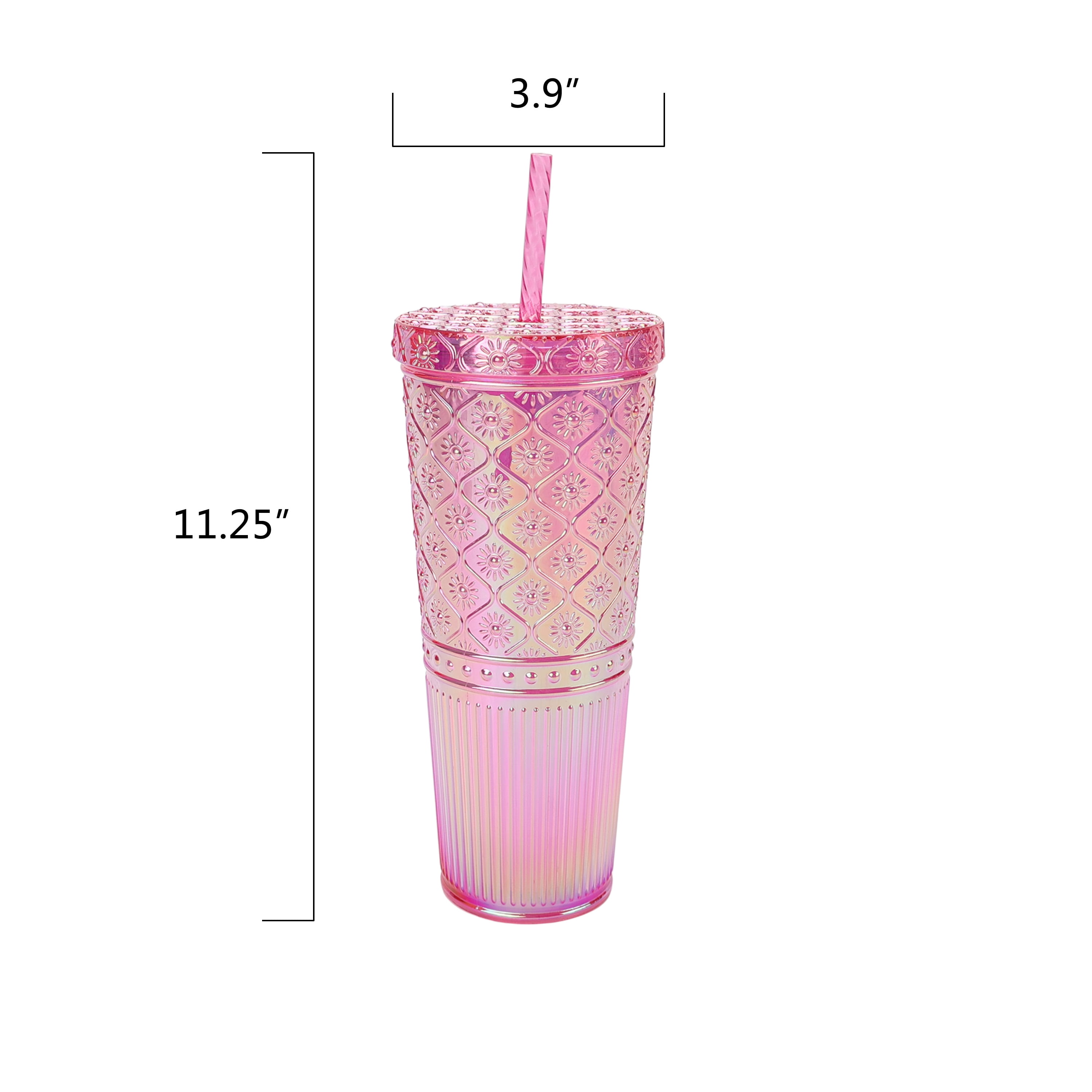 Mainstays 26 oz Sun Ray Textured Plastic Tumbler, Pink