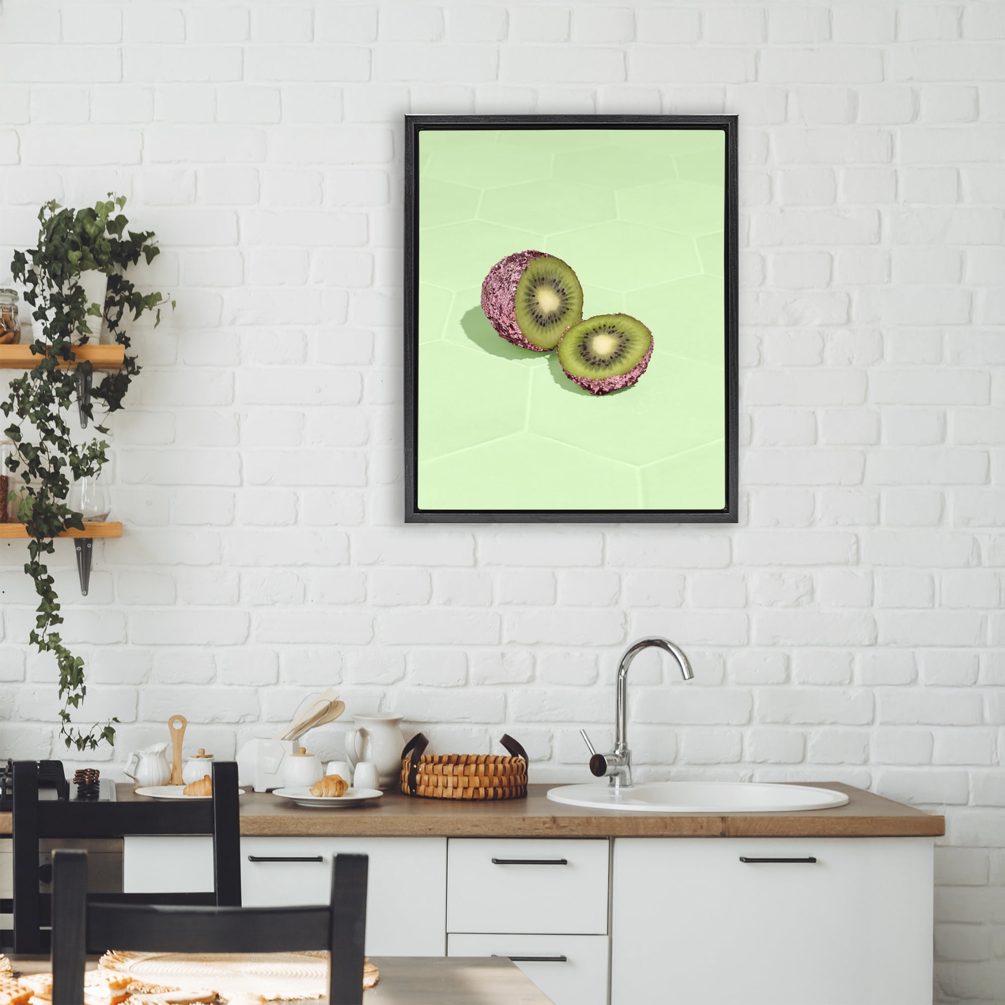 Stupell Industries Green Glimmer Kiwi Black Framed Floater Canvas Wall Art, design by LISH Creative