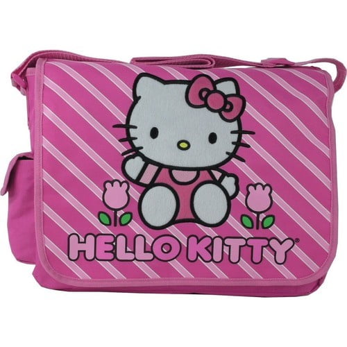 hello kitty large messenger sling laptop book bag pack stripes