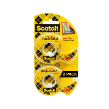 Scotch Double Sided Permanent Tape Dispensers, Clear, 1/2"x400", 2 Dispensers