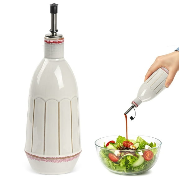 Garnen Olive Oil Dispenser Bottle Ceramic 17oz, Vinegar Dispenser Pour Bottle, Olive Oil Container for Kitchen with Stainless Steel Spout