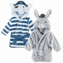 Hudson Baby Infant Boy 2Pc Plush Animal Face Bathrobe, Pirate Elephant Donkey, 0-9 Months