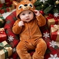 thumbnail image 3 of Cjfdfy Newborn Baby Animal Reindeer Costume, Plush Long Sleeve Hooded Jumpsuit, Cute Infant Halloween Snowsuit Halloween Holiday Outfit Baby Animal Costumes Unisex 1-24Months, 3 of 9