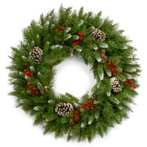 National Tree Company Frosted Berry Wreath, Green, Berries, Pinecones, Unlit, 24 Inch, Indoor or Outdoor Use.