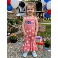 thumbnail image 6 of BemeyourBBs Toddler Baby Girl 4th of July Outfit Independent Day Clothes Summer Romper Bell Bottoms Patriot Star Print American Flag Embroidered Spaghetti Strap Casual Jumpsuit Overalls, 6 of 9
