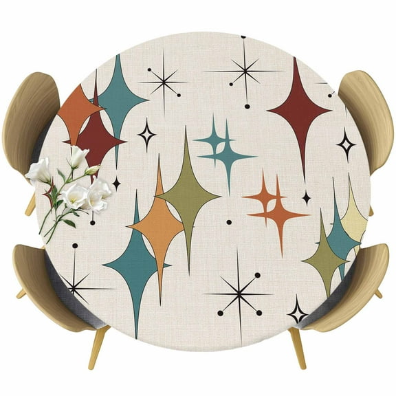 Green Red Geometric Bohemian Fitted Round Tablecloths Table Covers 55"-60",Waterproof Table Cloth for Kitchen Holiday Party Tables Decor