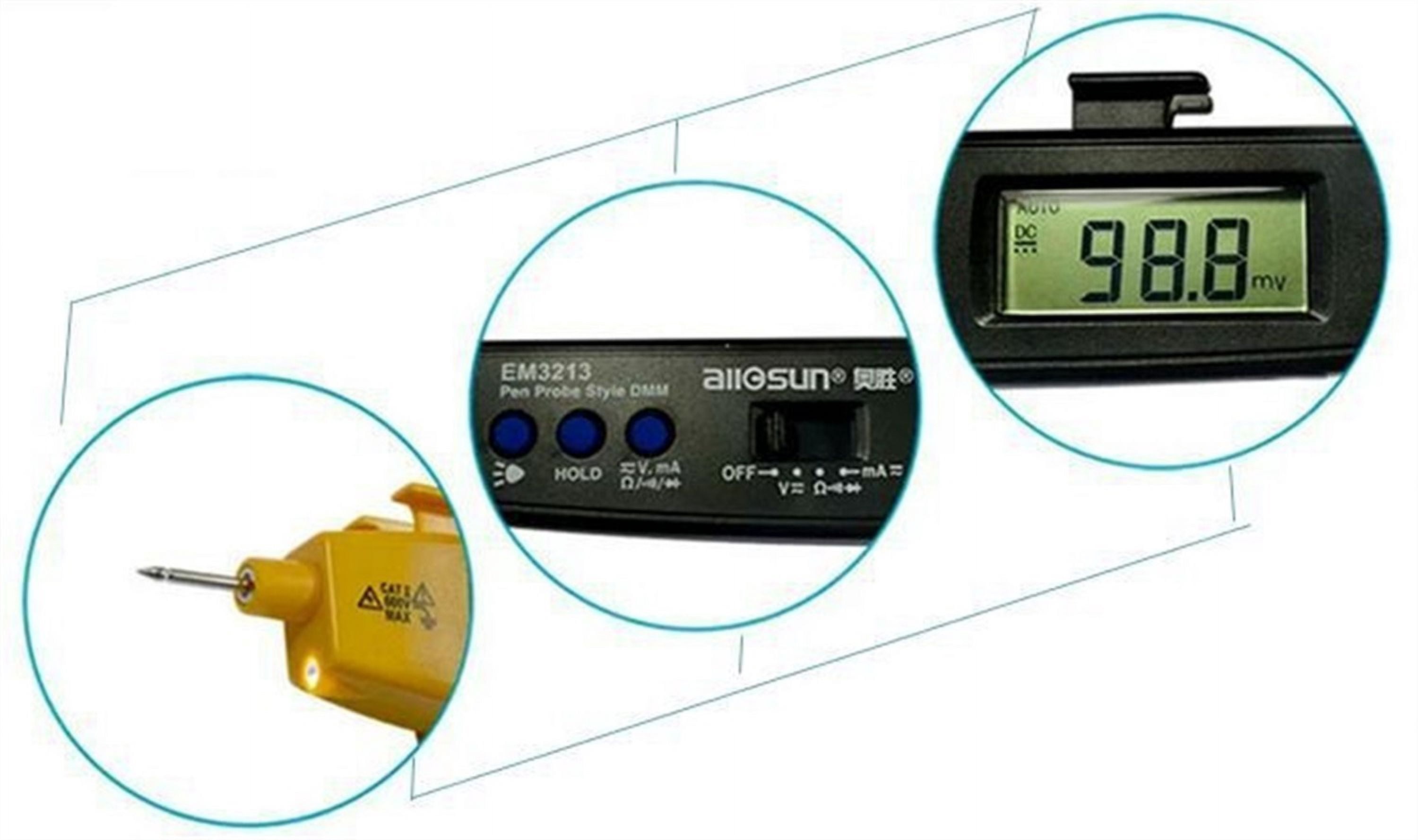 AutoRange Pen Style Digital Multimeter DMM AC DC Volt Amp Ohm Integrated Automotive Tester Resistance Continuity EM3213