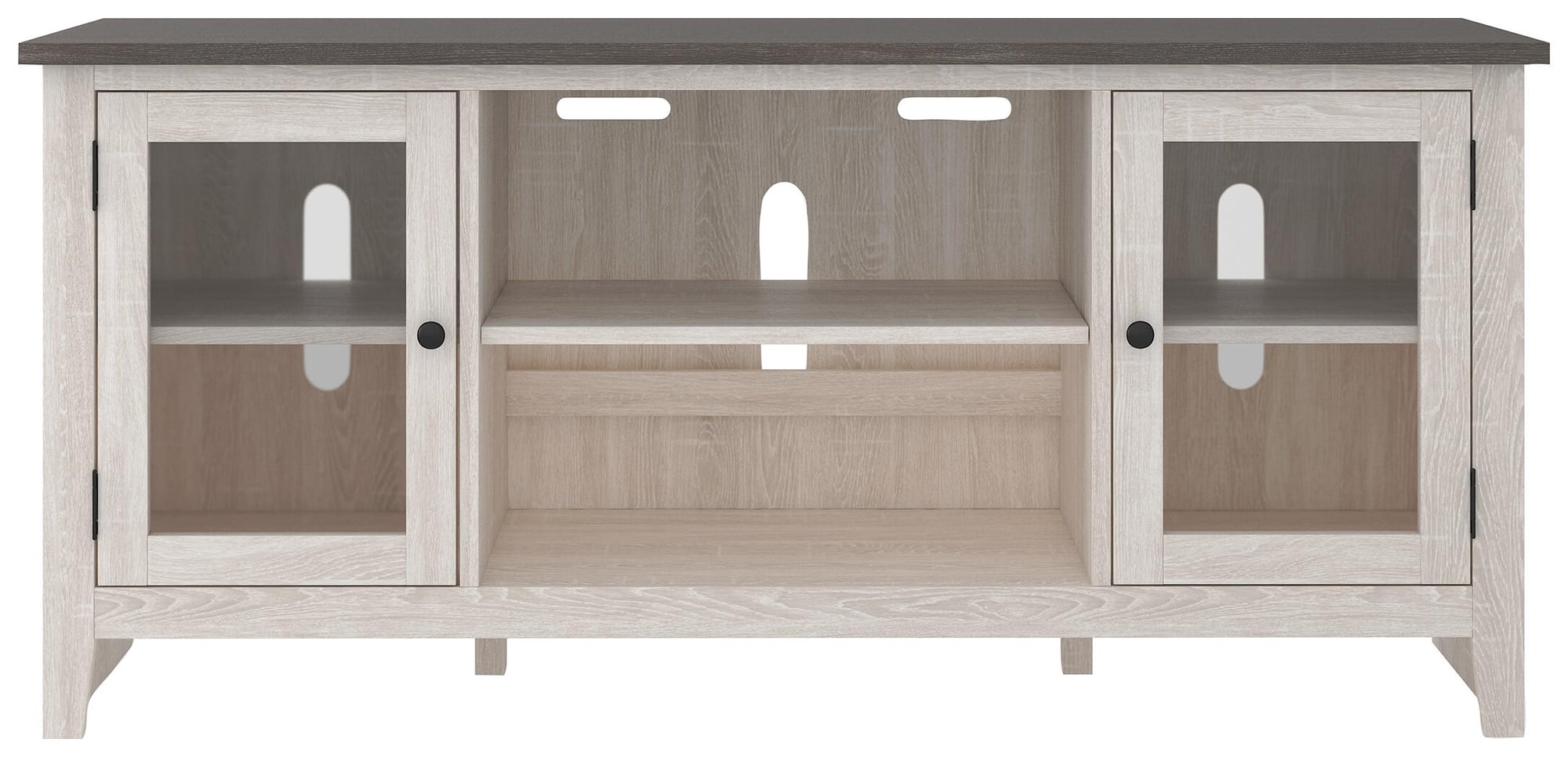 Signature Design by Ashley Dorrinson TV Stand with Fireplace Option, Two-Tone, Farmhouse Entertainment Center for TVs up to 65" with Glass Doors