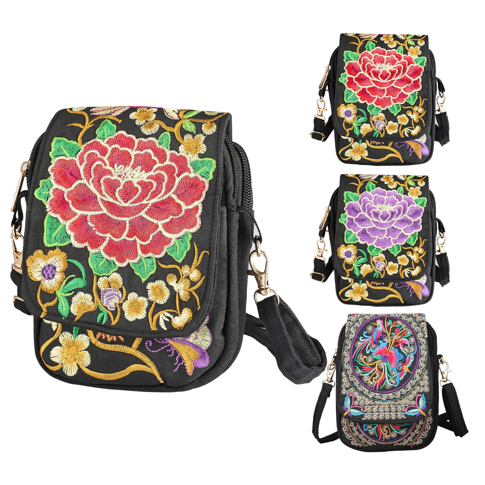 Cute Small Crossbody Purses Cell Phone Bag Case Wallet for Women Girls with Ethnic Embroidery