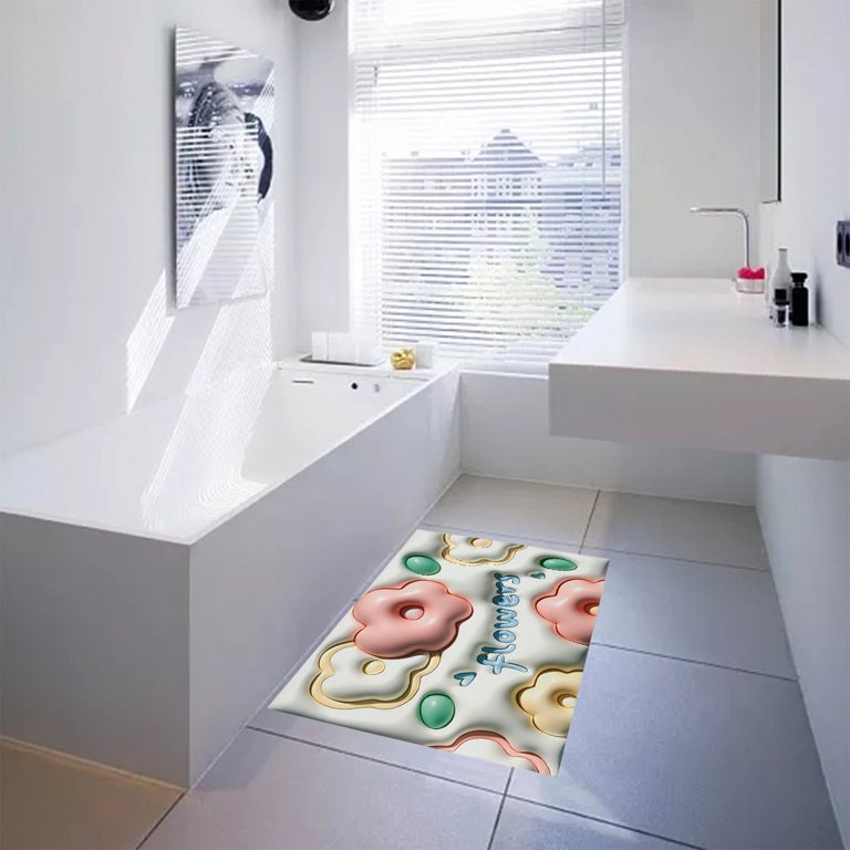 1pc 3d Beach Visual Print Bath Mat With Absorbent Rubber Bottom For Bathroom,  Bathtub And Floor