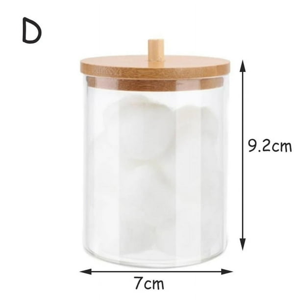 Caja de almacenamiento acrílica, tarro de baño, organizador de maquillaje, soporte redondo para almohadilla de algodón, caja para bastoncillos, dispensador de soporte Qtip con tapa de bambú,D