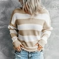 thumbnail image 2 of Duoif Sweaters for Women Trendy Women's Crew Neck Long Sleeve Color Block Knit Sweater Casual Pullover Jumper Tops (Without Positioning Printing) Women's Sweaters Womens Tops Khaki L, 2 of 6