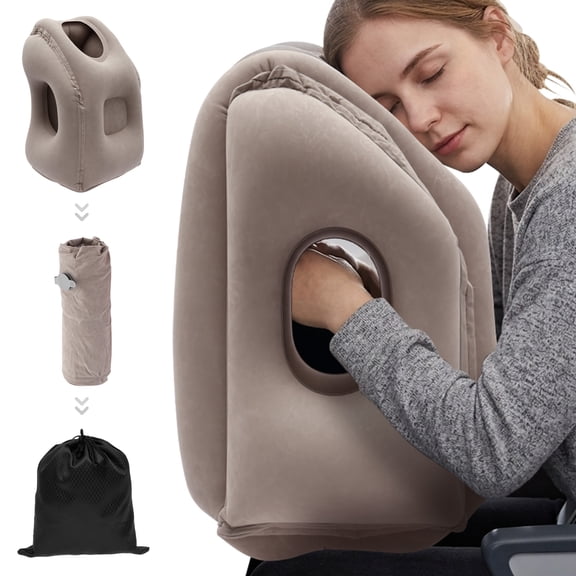 FYJUCPA Inflatable Travel Pillows for Airplane, Blow Up Neck Pillow for Sleeping Support, Head Neck and Lumbar Used for Car Bus Train and Office