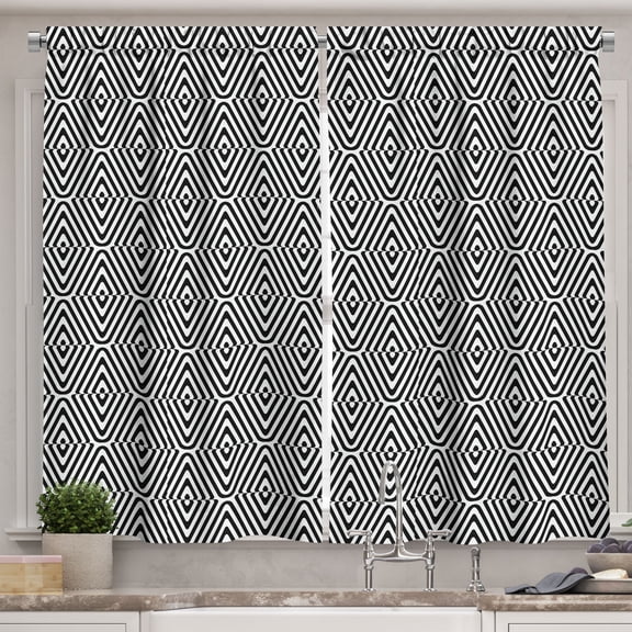 Ambesonne Abstract Kitchen Curtains, Mosaic Design Bohemian, 55"x39", Black and White