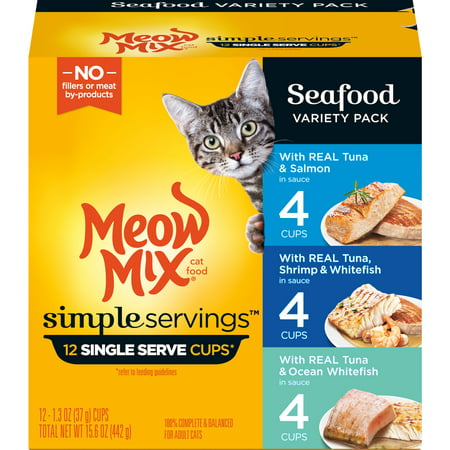 (Pack of 12) Meow Mix Simple Servings Seafood Variety Pack Wet Cat