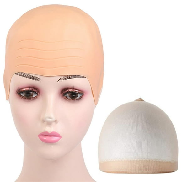 human hair wig Rollback wigs human hair Pieces Halloween Bald Cap Makeup Latex Bald Head Wig Caps Bald Hat Cosplay Costume For Adults ( Beige)