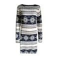 thumbnail image 2 of Robe de Noël à Col Rond à Manches Longues, Taille Ajustée, Moulante, Portefeuille aux Hanches, Imprimé Renne et Flocon de Neige, Mini-Robe Moulante Mode Urbaine, 2 of 8