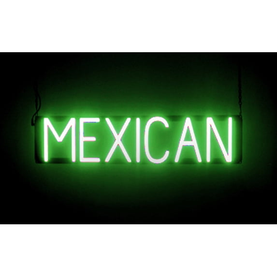 SpellBrite MEXICAN LED Sign for Business. 26.9" x 6.3" Green MEXICAN Sign Has Neon Sign Look With Energy Efficient LED Light Source. Visible from 500+ Feet, 8 Animation Settings.