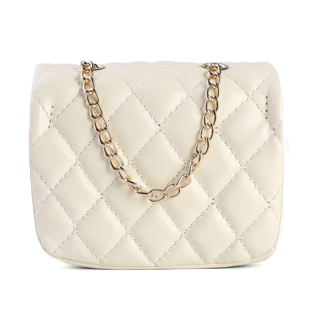 ●Fallett● Lettering Quilted Flap Crossbody Bag Ivory FA230 Lovett Mini Faux Leather Quilted Crossbody Bag - Walmart.com