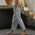 thumbnail image 2 of JJHGVB Linen Pants Women Palazzo Pants Gaucho Pants Women's Summer Casual Linen Pants Elastic Waist Loose Straight Leg Capri Pants Beach Pants With Pockets Baggy Pants Women'S Pants Gray 1 L, 2 of 4