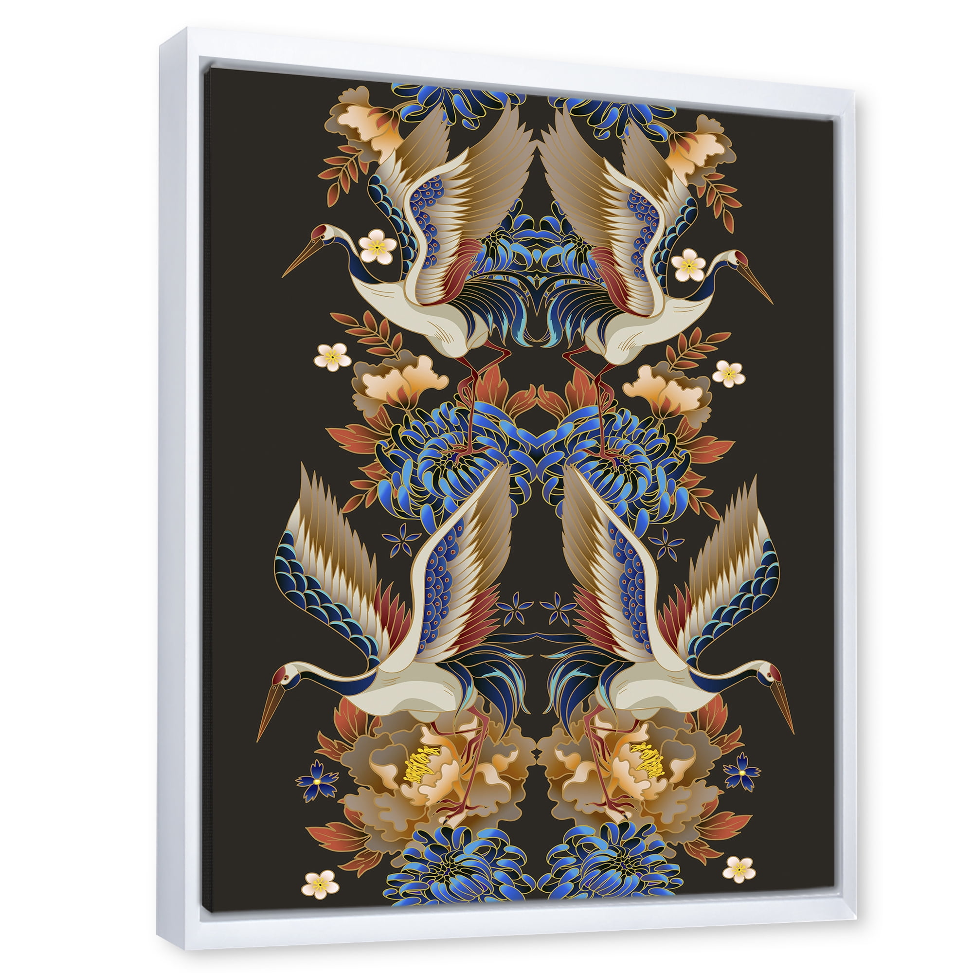 Designart 'Chinoiserie With Peonies and Birds IX' Traditional Framed Canvas Wall Art Print