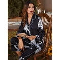 thumbnail image 4 of Womens Silk Satin Pajama Set Long Sleeve Notch Collar Loungewear Two Piece Sleepwear Button Down Pj Set, 4 of 7