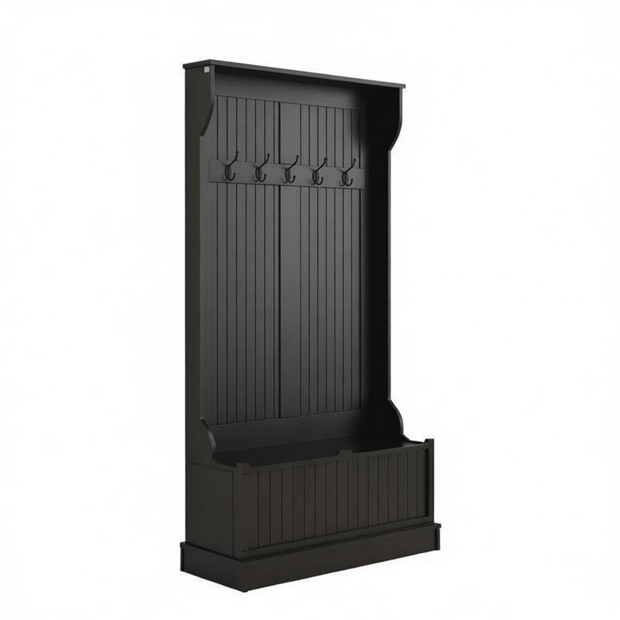 3 in 1 Entryway Bench Coat Rack Hall Tree with Shoe Storage 5 Hooks for Hallway, Bench And Storage Furniture, Black