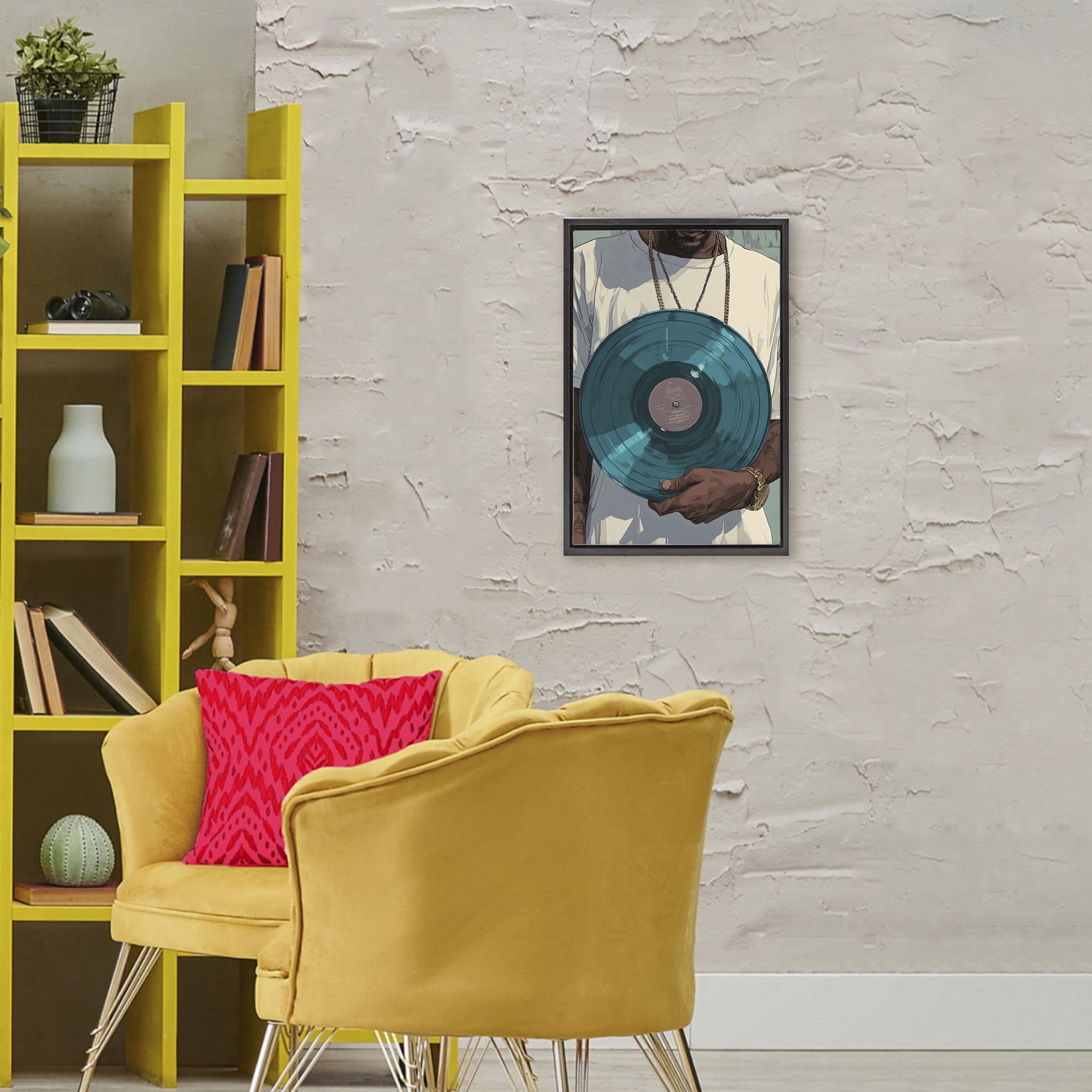 Stupell Industries Musician & Blue Music Record Black Framed Floater Canvas Wall Art, design by Franklyn Gregory