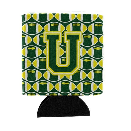 

Carolines Treasures CJ1075-UCC Letter U Football Green and Yellow Can or Bottle Hugger Can Hugger multicolor